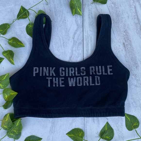 Victoria’s Secret PINK Nation Girls Rule The World Edgy Trashy Y2K Sports Bra VS - Picture 1 of 8